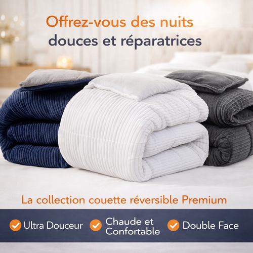 Couette Chaude 220 X 240 Cm Moelleuse- Couette Réversible Coton Club Bleue - Tempérée - Microfibre