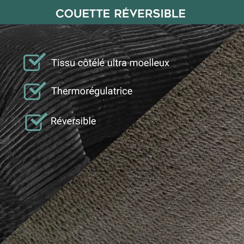 Couette Chaude 240 X 260 Cm Moelleuse- Couette Réversible Coton Club Grise - Tempérée - Microfibre