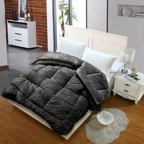 Couette Chaude 240 X 260 Cm Moelleuse- Couette Réversible Coton Club Grise - Tempérée - Microfibre