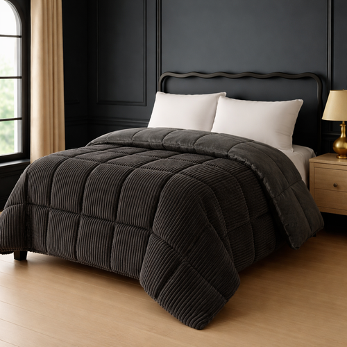 Couette Chaude 240 X 260 Cm Moelleuse- Couette Réversible Coton Club Grise - Tempérée - Microfibre