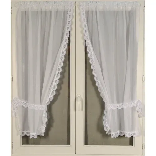 Paire De Rideaux Bonne Femme à Bord Macramé - 95x120 Cm - Blanc