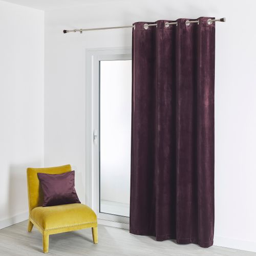 Rideau En Velours Feutré Uni - 135x260 Cm - Prune