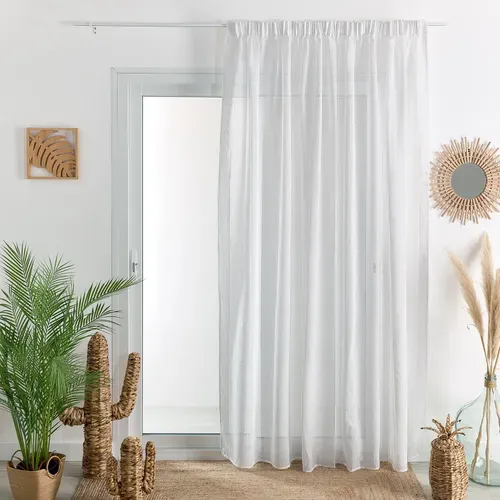 Voilage Uni à Galon Fronceur Et Rayures Fantaisie - 300x240 Cm - Blanc