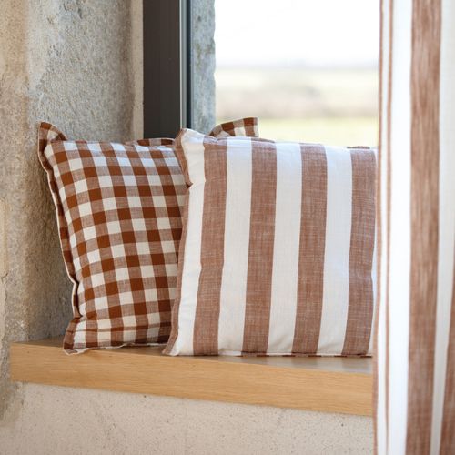 Housse De Coussin 100% Coton Rayures Et Vichy Lourmarin - 45x45 Cm - Terracotta