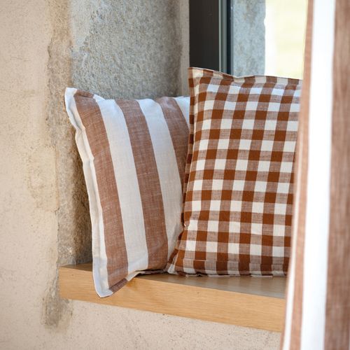 Housse De Coussin 100% Coton Rayures Et Vichy Lourmarin - 45x45 Cm - Terracotta