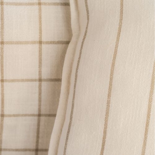 Housse De Coussin 100% Coton Rayures Et Carreaux Lourmarin - 45x45 Cm - Beige