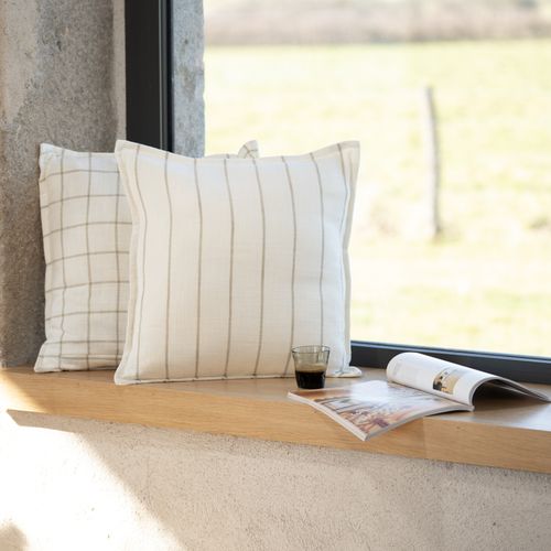 Housse De Coussin 100% Coton Rayures Et Carreaux Lourmarin - 45x45 Cm - Beige