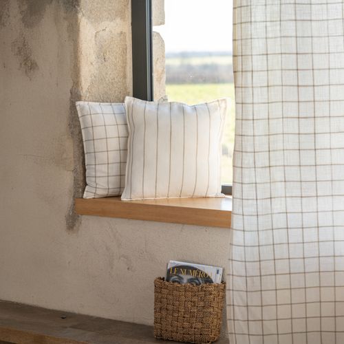 Housse De Coussin 100% Coton Rayures Et Carreaux Lourmarin - 45x45 Cm - Beige