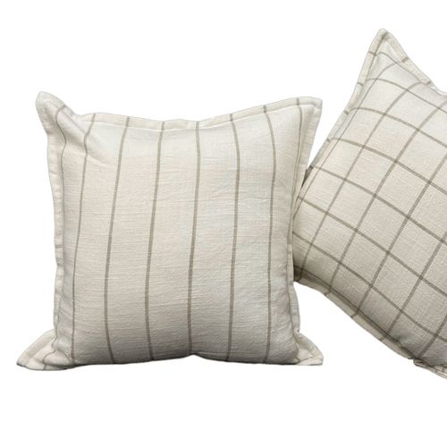 Housse De Coussin 100% Coton Rayures Et Carreaux Lourmarin - 45x45 Cm - Beige