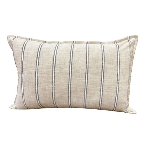 Housse De Coussin 100% Coton Rayures Rustiques Lourmarin - 45x70 Cm - Beige