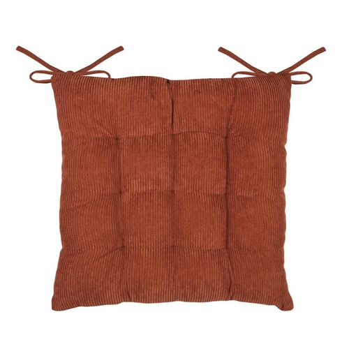 Galette De Chaise Carrée En Velours Côtelé - 38x38 Cm - Orange Foncé