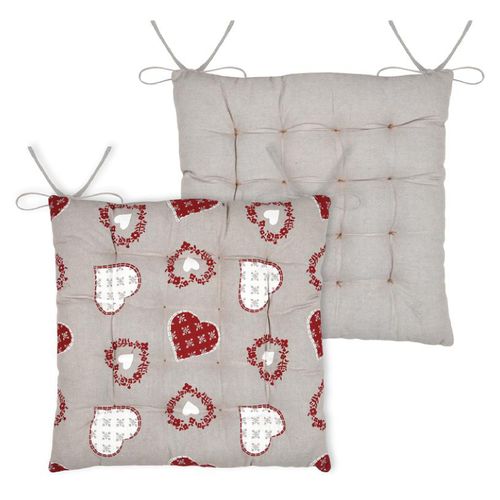 Galette De Chaise Coeurs Esprit Chalet En Coton - 40x40 Cm - Taupe