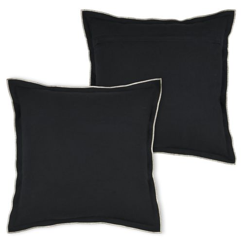Coussin Coton Volant Plat Feston Noir - 45x45 Cm - Noir