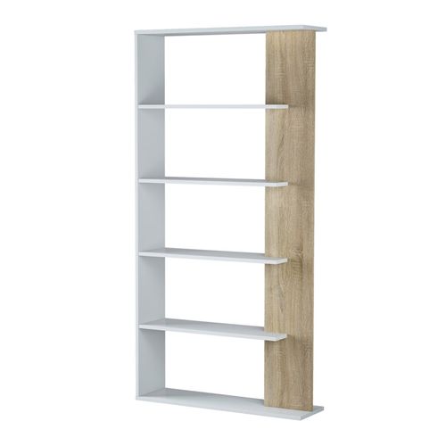 Bibliothèque Avec 5 Étagères Coloris Blanc / Chêne En Mélamine - Dim: 180 X 90 X 25 Cm