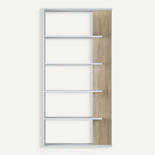 Bibliothèque Avec 5 Étagères Coloris Blanc / Chêne En Mélamine - Dim: 180 X 90 X 25 Cm