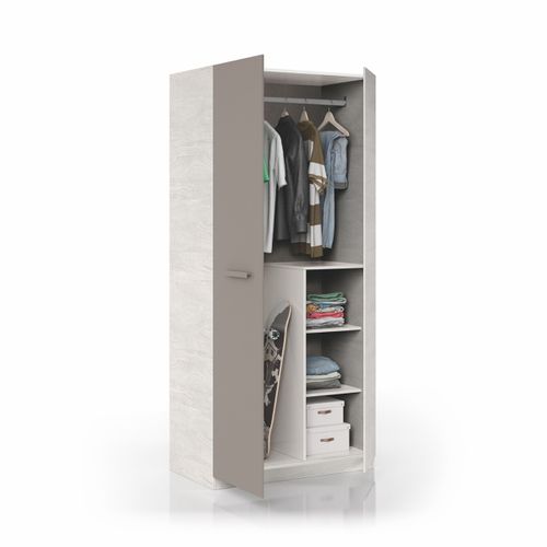 Armoire Avec 2 Portes Coloris Blanc Artik / Basalte En Mélamine - Dim : 200 X 90 X 52 Cm