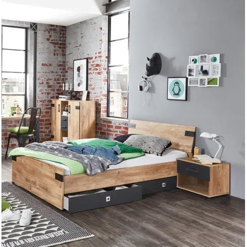 Ensemble Chambre Enfant/ado Imitation Chêne Poutre - 90 X 200 Cm