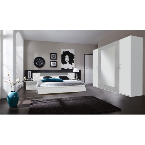 Ensemble Chambre Adulte En Blanc, Rechampis Teinte Béton Gris Clair - 160 X 200 Cm