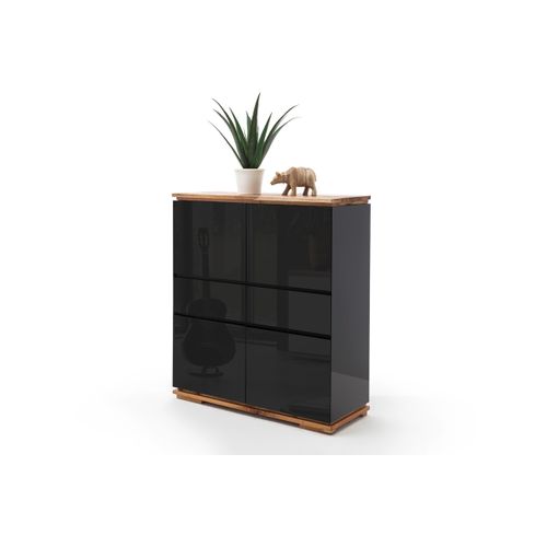 Commode En Laqué Noir Brillant - L102 X H115 X P40 Cm
