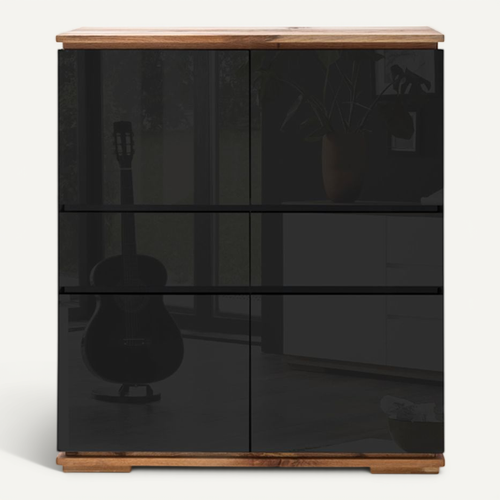 Commode En Laqué Noir Brillant - L102 X H115 X P40 Cm