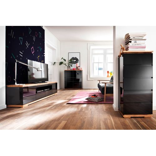 Commode En Laqué Noir Brillant - L102 X H115 X P40 Cm