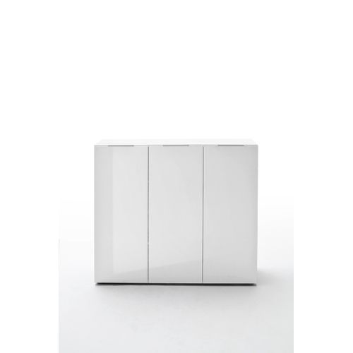 Commode Avec 3 Portes Coloris Laqué Blanc Brillant - L120 X H101 X P39 Cm