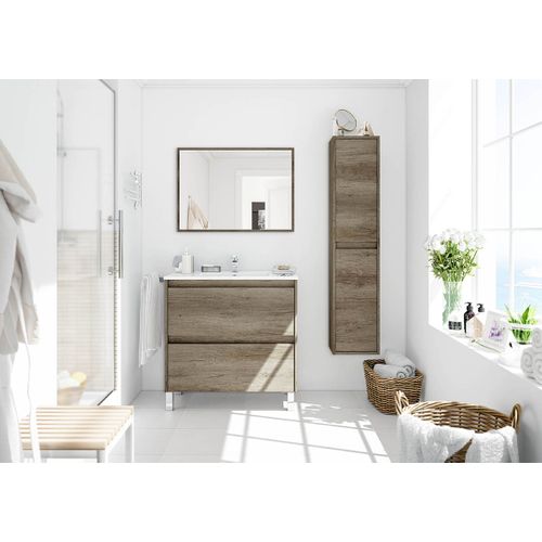 Colonne Salle De Bain Suspendue Avec 2 Portes Coloris Nordik - 140 X 30 X 26 Cm