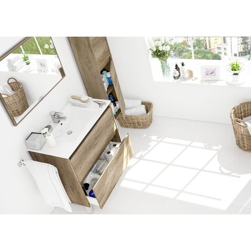 Colonne Salle De Bain Suspendue Avec 2 Portes Coloris Nordik - 140 X 30 X 26 Cm