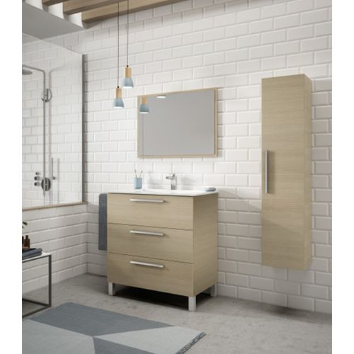 Meuble Salle De Bain Sous Vasque Salle De Bain Avec 3 Tiroirs + 1 Miroir Chêne Clair.