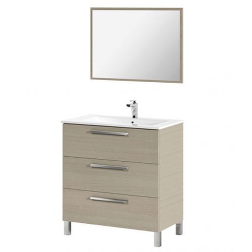 Meuble Salle De Bain Sous Vasque Salle De Bain Avec 3 Tiroirs + 1 Miroir Chêne Clair.