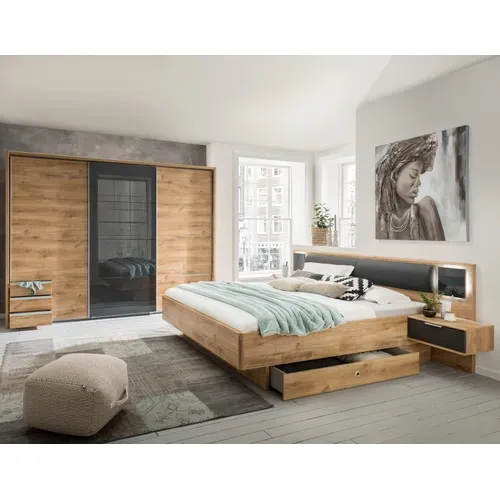 Ensemble Chambre Adulte Complète Imitation Chêne Poutre - 180 X 200 Cm
