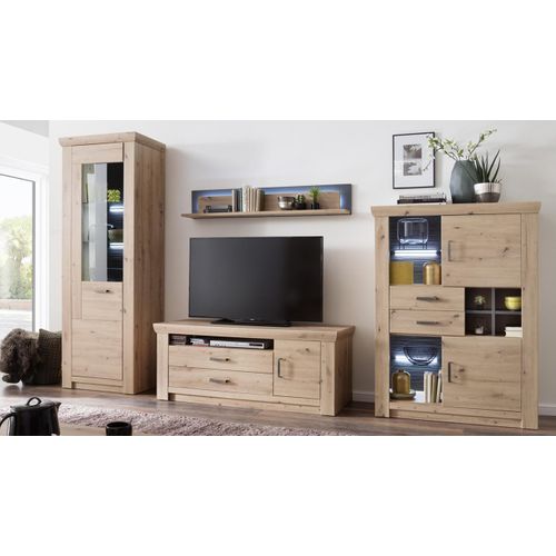 Ensemble Séjour En 4 Élément Imitation Chêne Et Verre Anthracite