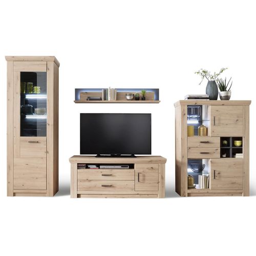 Ensemble Séjour En 4 Élément Imitation Chêne Et Verre Anthracite