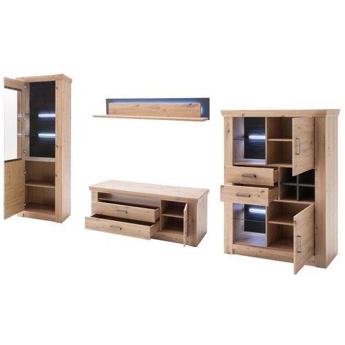 Ensemble Séjour En 4 Élément Imitation Chêne Et Verre Anthracite