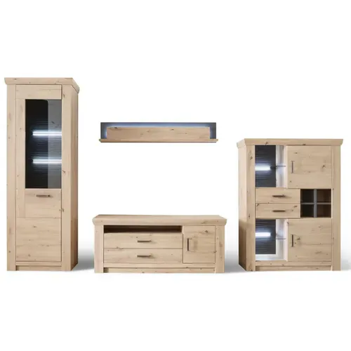 Ensemble Séjour En 4 Élément Imitation Chêne Et Verre Anthracite