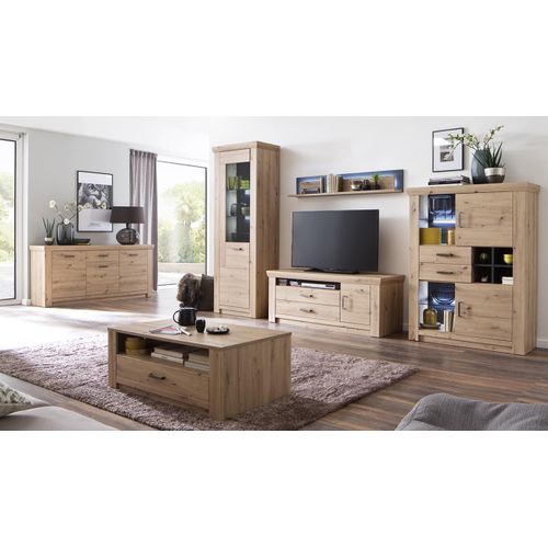 Ensemble Séjour En 4 Élément Imitation Chêne Et Verre Anthracite