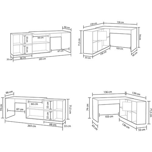 Bureau Avec Caisson Coloris Blanc Artic / Béton- Hauteur 74 X Longueur 136 X 139 Cm