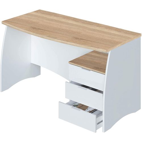 Bureau Avec Caisson De 3 Tiroirs Coloris Blanc Artic / Chêne Canadien. 74 x 136 x 67 cm