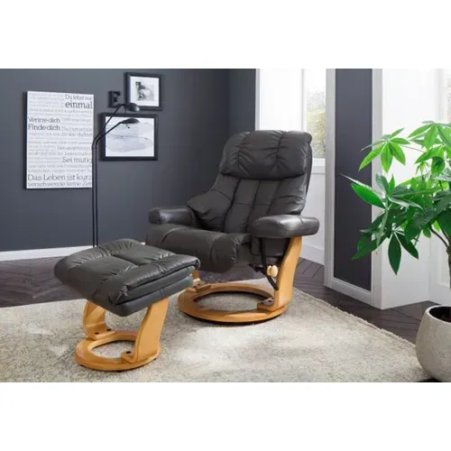 Fauteuil Relax En Cuir Coloris Noir / Naturel - 97 X 110 X 92 Cm -pegane-