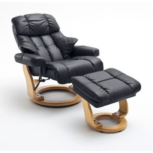 Fauteuil Relax En Cuir Coloris Noir / Naturel - 97 X 110 X 92 Cm -pegane-
