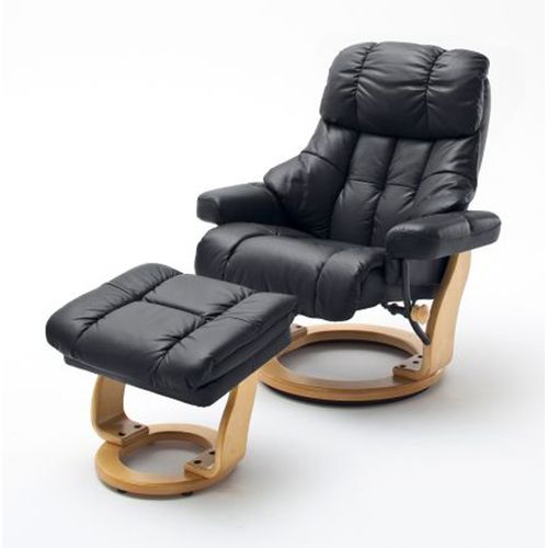 Fauteuil Relax En Cuir Coloris Noir / Naturel - 97 X 110 X 92 Cm -pegane-
