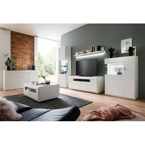 Buffet / Vaisselier En Bois Coloris Blanc Mat - L.90 X H.124 X P.38 Cm