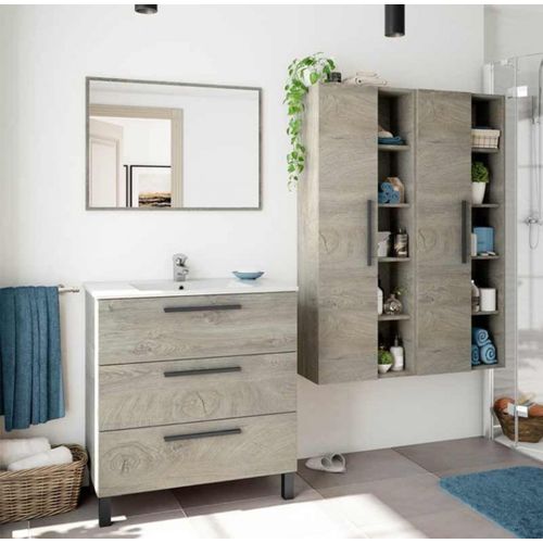 Colonne Salle De Bain Suspendue Avec 1 Porte Coloris Alaska Chêne À Nœuds.
