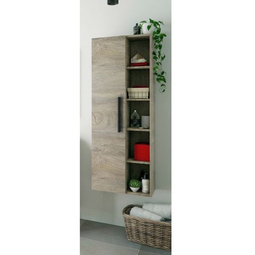 Colonne Salle De Bain Suspendue Avec 1 Porte Coloris Alaska Chêne À Nœuds.
