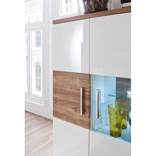 Vaisselier Droite Coloris Blanc Brillant Et Chêne Sterling.