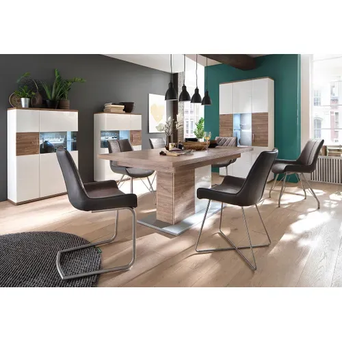 Vaisselier Droite Coloris Blanc Brillant Et Chêne Sterling.