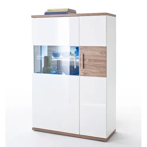 Vaisselier Droite Coloris Blanc Brillant Et Chêne Sterling.