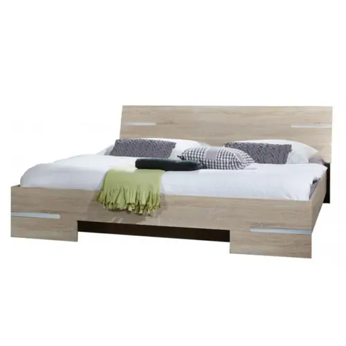 Lit Adulte Double 180x200cm + Chevets Coloris Imitation Chêne Artisan/chrome Brillant