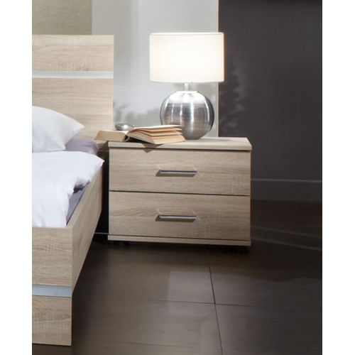 Lit Adulte Double 180x200cm + Chevets Coloris Imitation Chêne Artisan/chrome Brillant