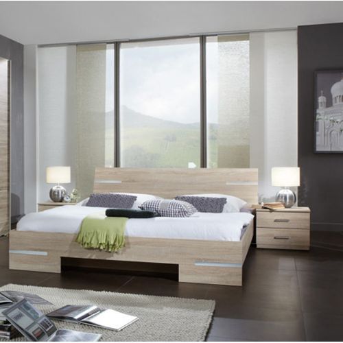 Lit Adulte Double 180x200cm + Chevets Coloris Imitation Chêne Artisan/chrome Brillant